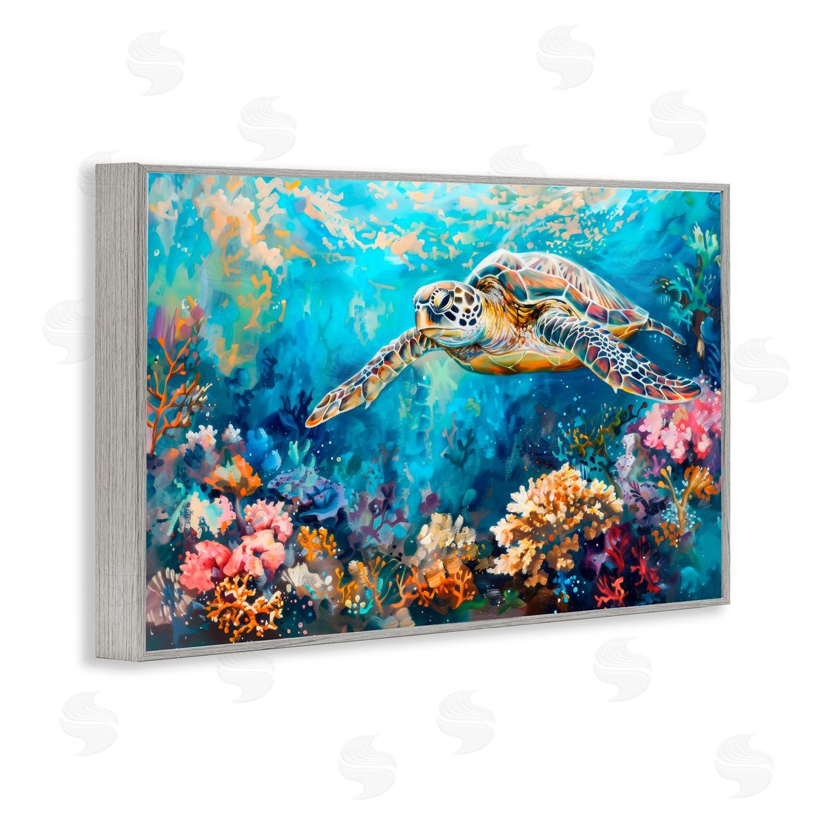 LSR Design Studio Turtle's Underwater World Gray Framed Giclee Art Print