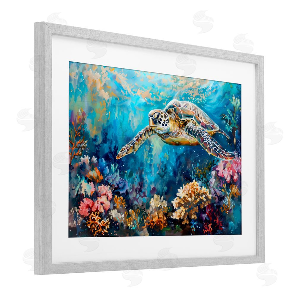 LSR Design Studio Turtle's Underwater World Gray Framed Print Under Glass Art