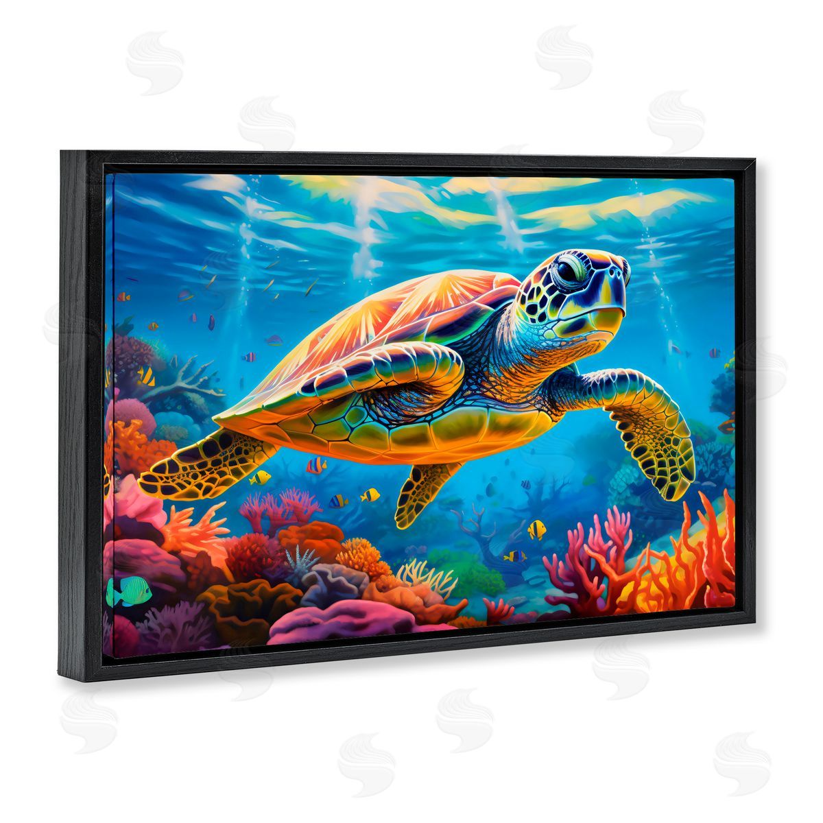 LSR Design Studio Sun Rays Under The Sea Black Floating Frame Canvas Wall Art Print