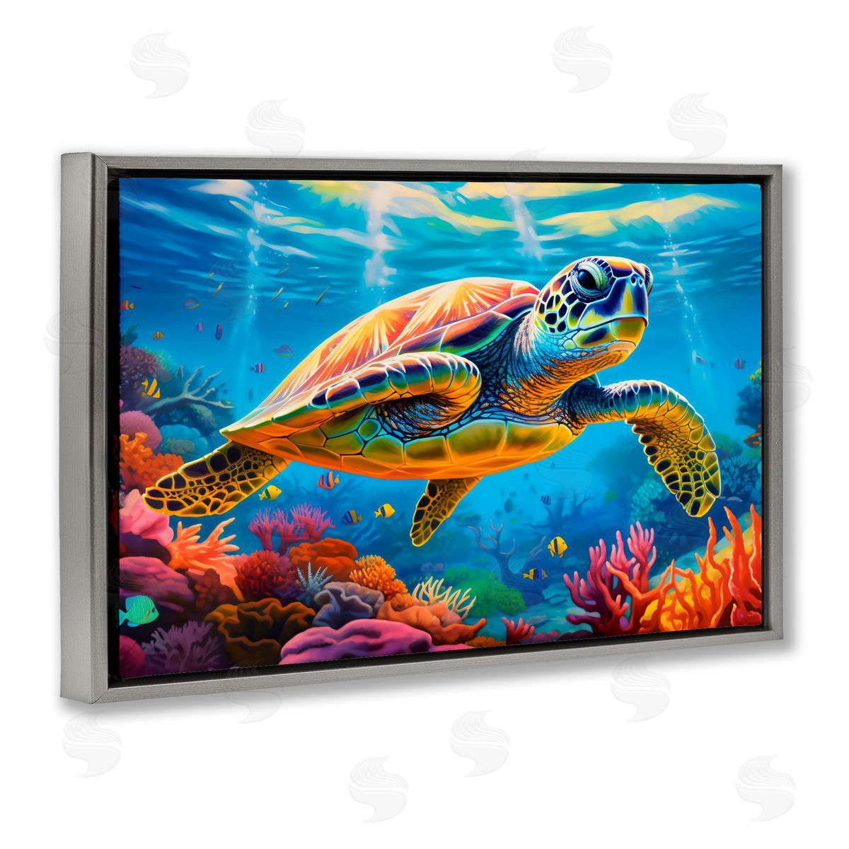 LSR Design Studio Sun Rays Under The Sea Gray Floating Frame Canvas Art Print