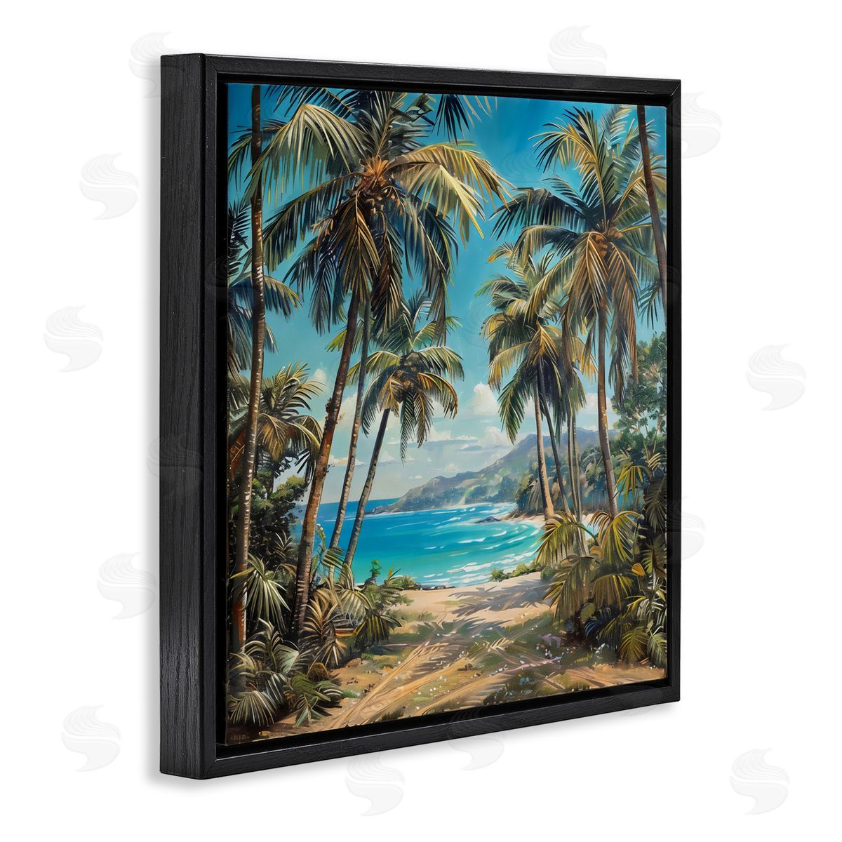 Creative Studio Beach Pathway Palm Reflections Black Floating Frame Canvas Wall Art Print