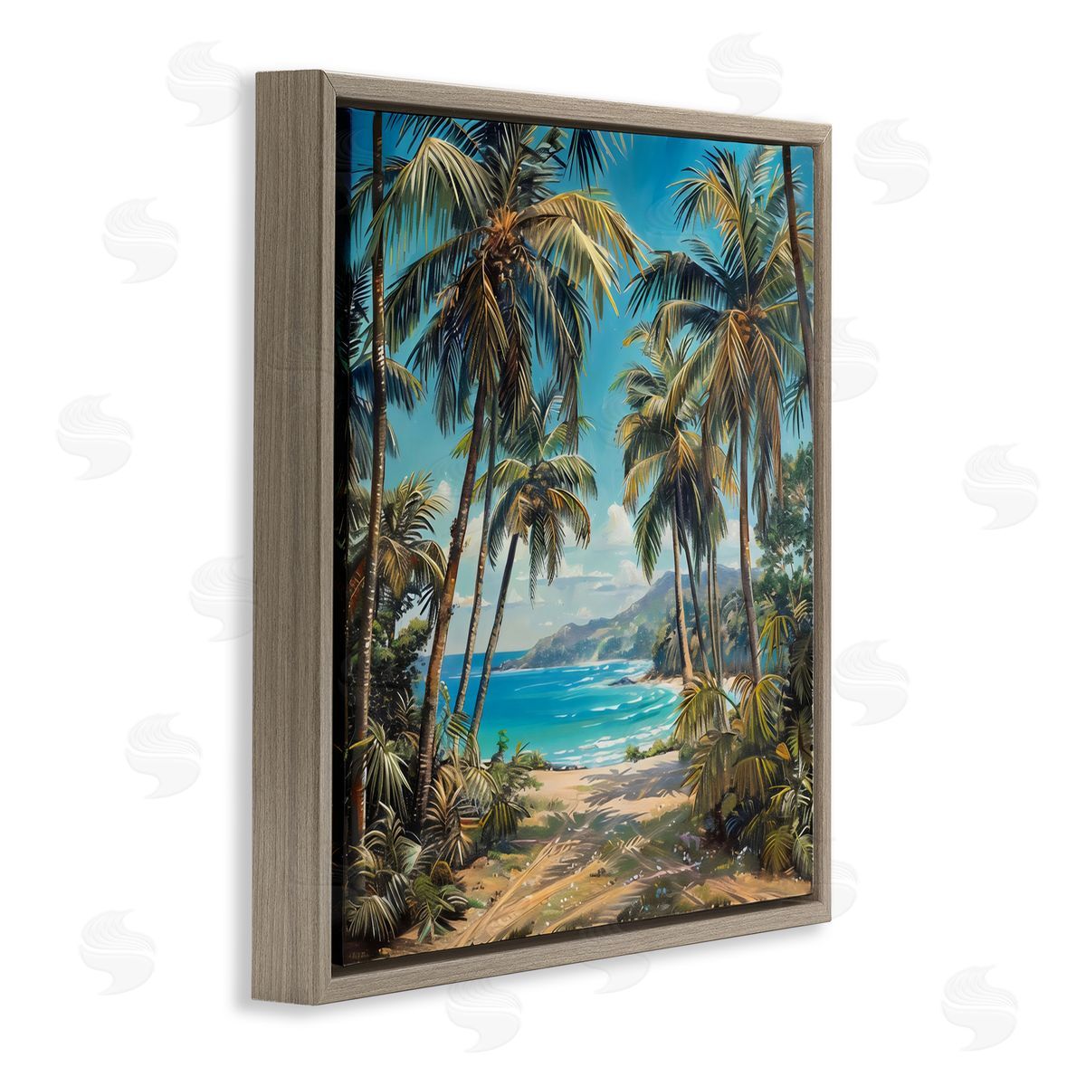 Creative Studio Beach Pathway Palm Reflections Brown Floating Frame Canvas Art Print