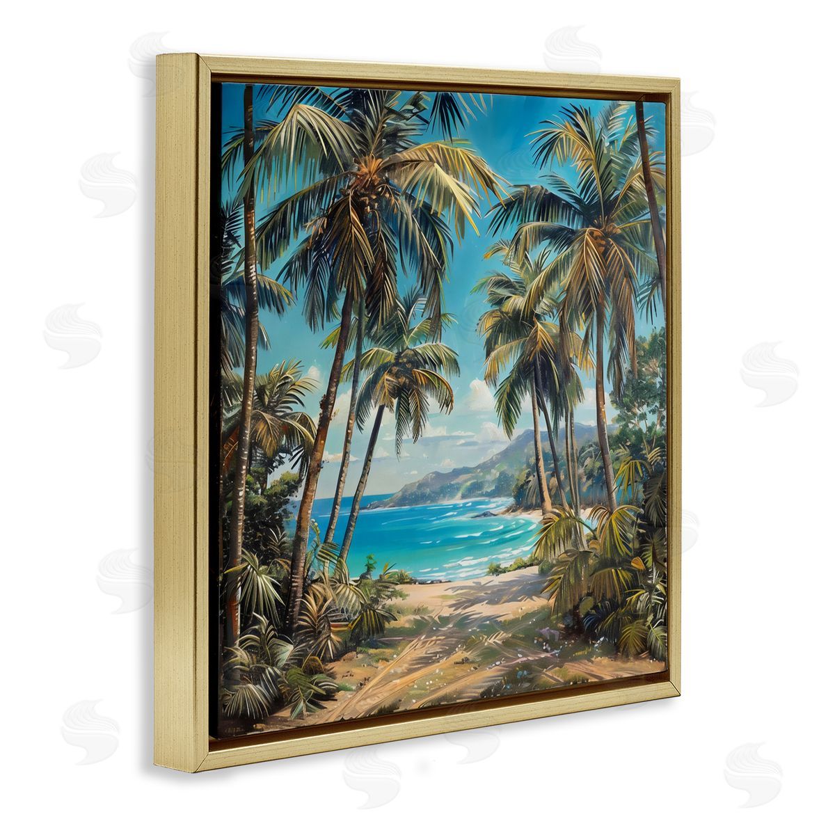 Creative Studio Beach Pathway Palm Reflections Gold Floating Frame Canvas Art Print