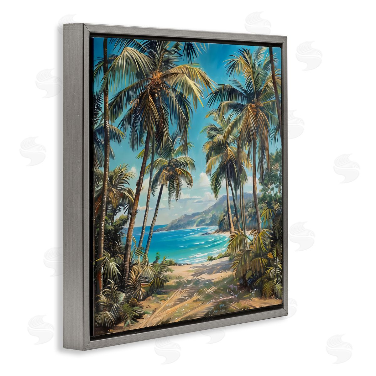 Creative Studio Beach Pathway Palm Reflections Gray Floating Frame Canvas Art Print