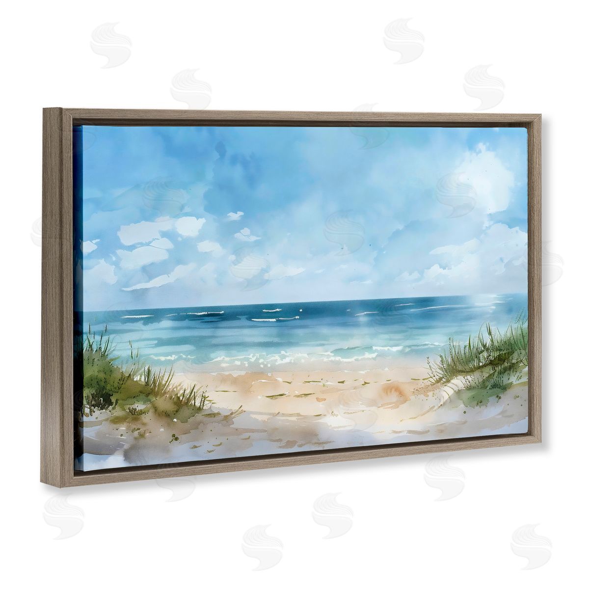 Creative Studio Serene Summer Beachscape Brown Floating Frame Canvas Art Print