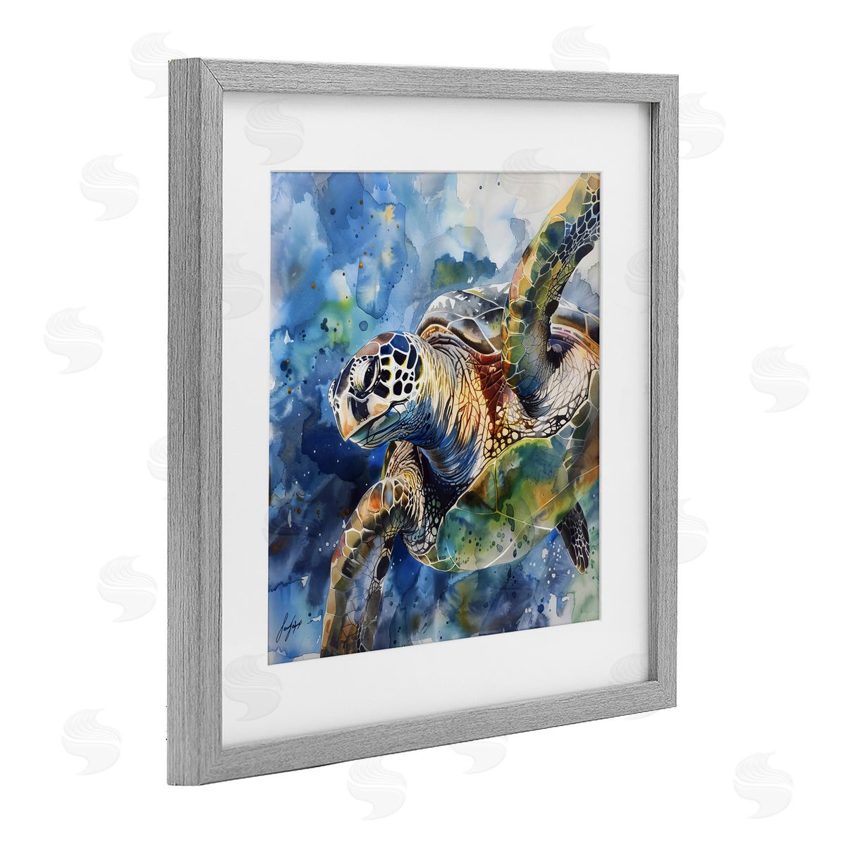 Creative Studio Watercolor Splatter Sea Turtle Gray Framed Print Under Glass Art