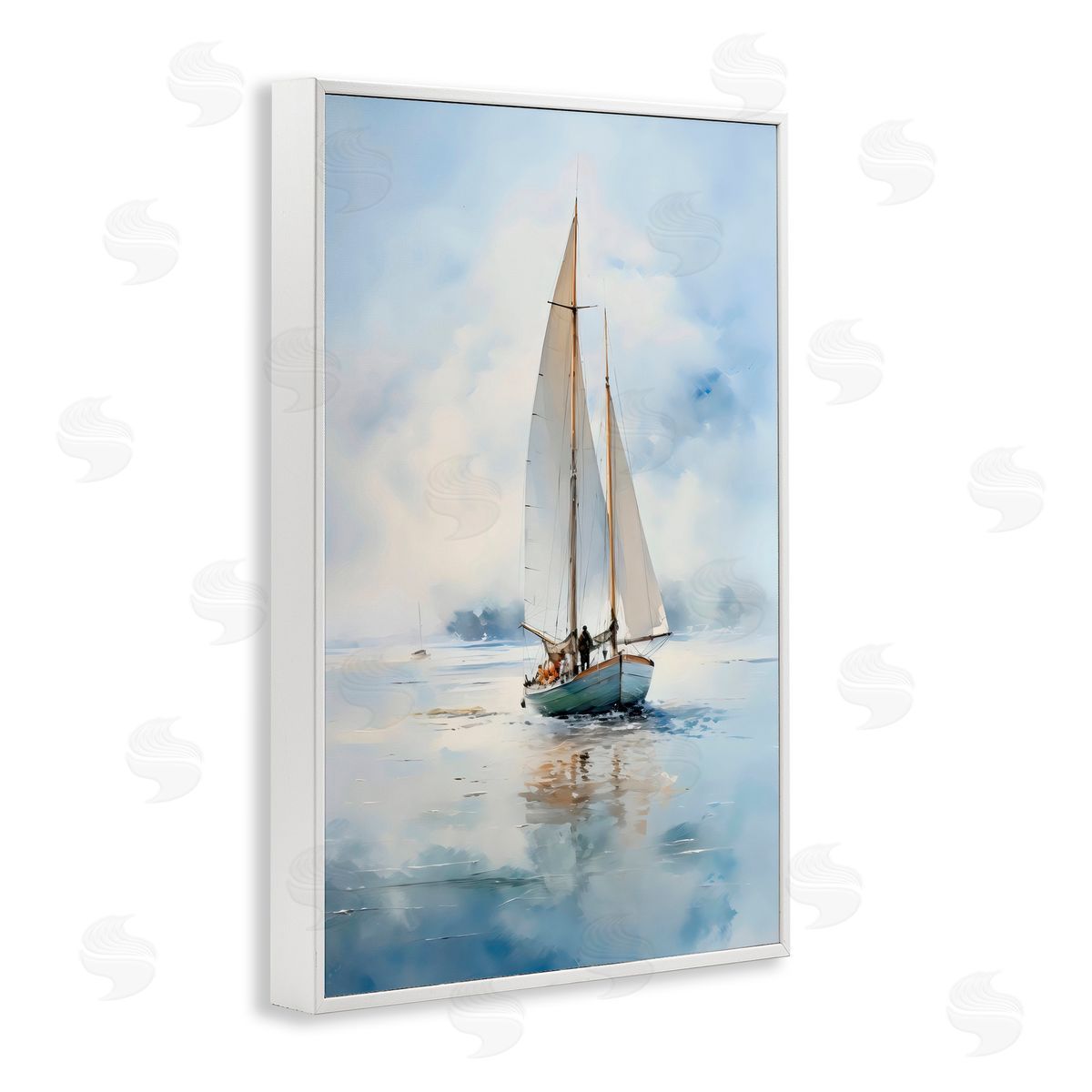 LSR Design Studio Clouded Ocean Waves Sailboat White Frame Giclee Art Print
