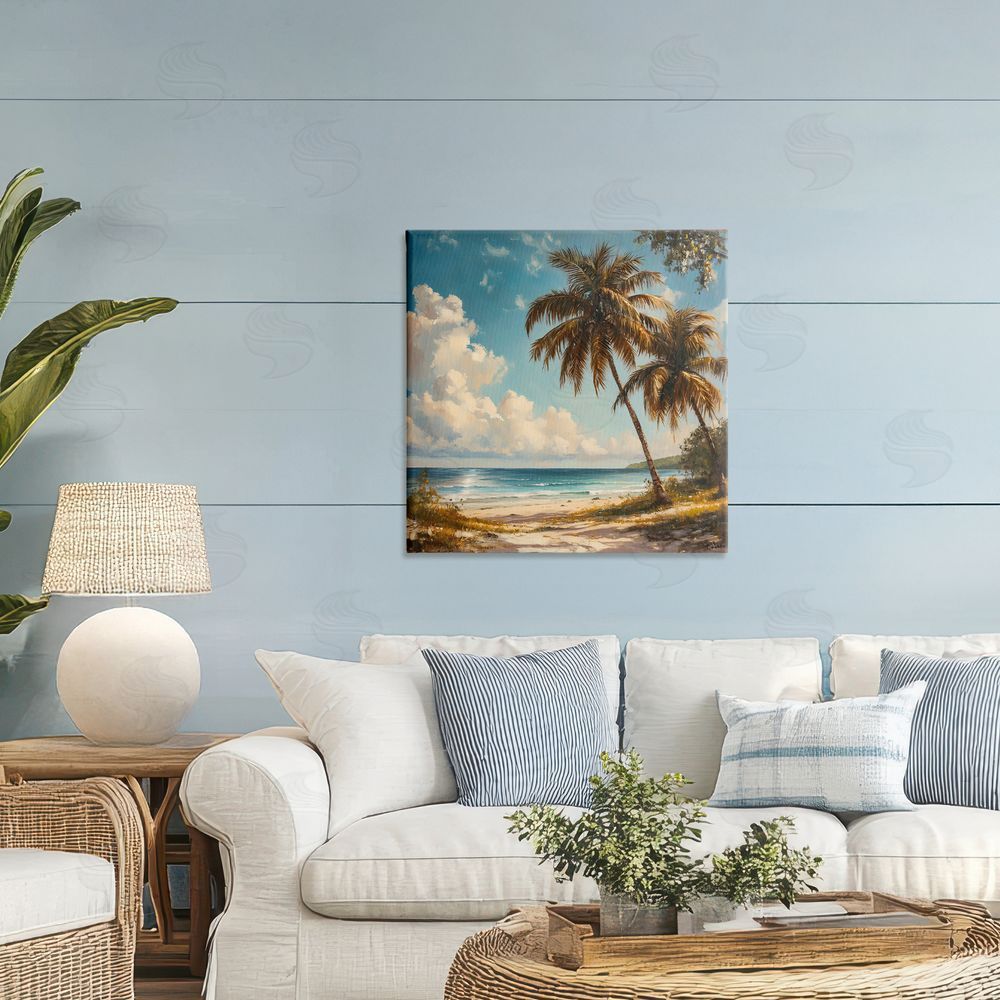 Creative Studio Summer Beach Palms & Clouds Printed Wall Art in Room