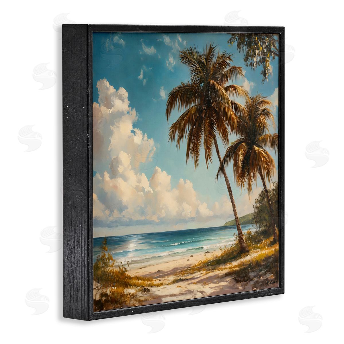 Creative Studio Summer Beach Palms & Clouds Black Framed Giclee Art Print