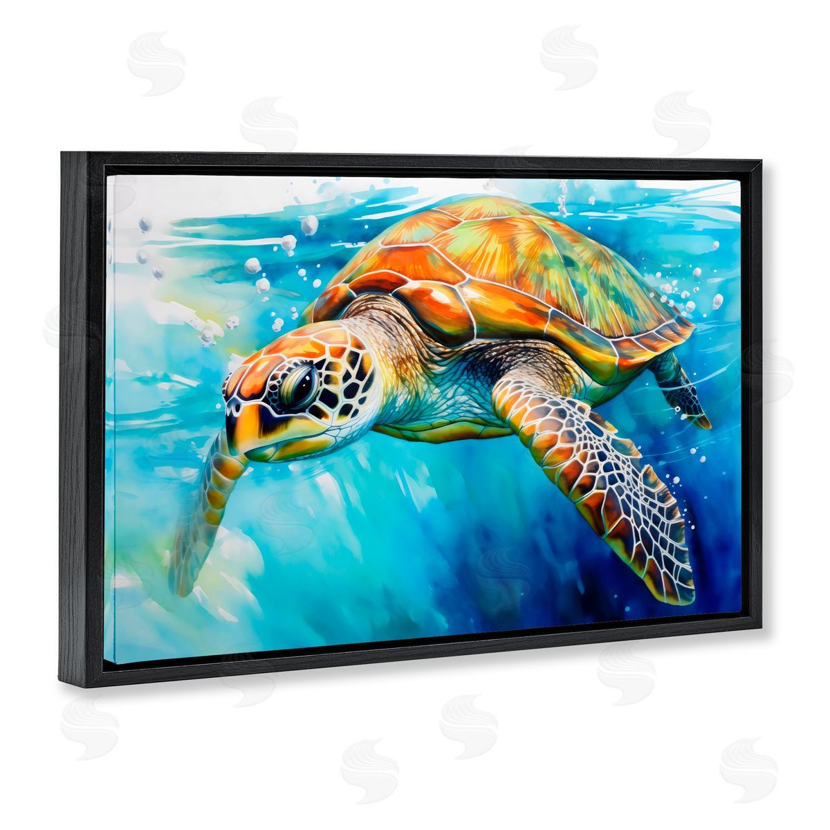 Creative Studio Graceful Swimmer Tortoise Black Floating Frame Canvas Wall Art Print