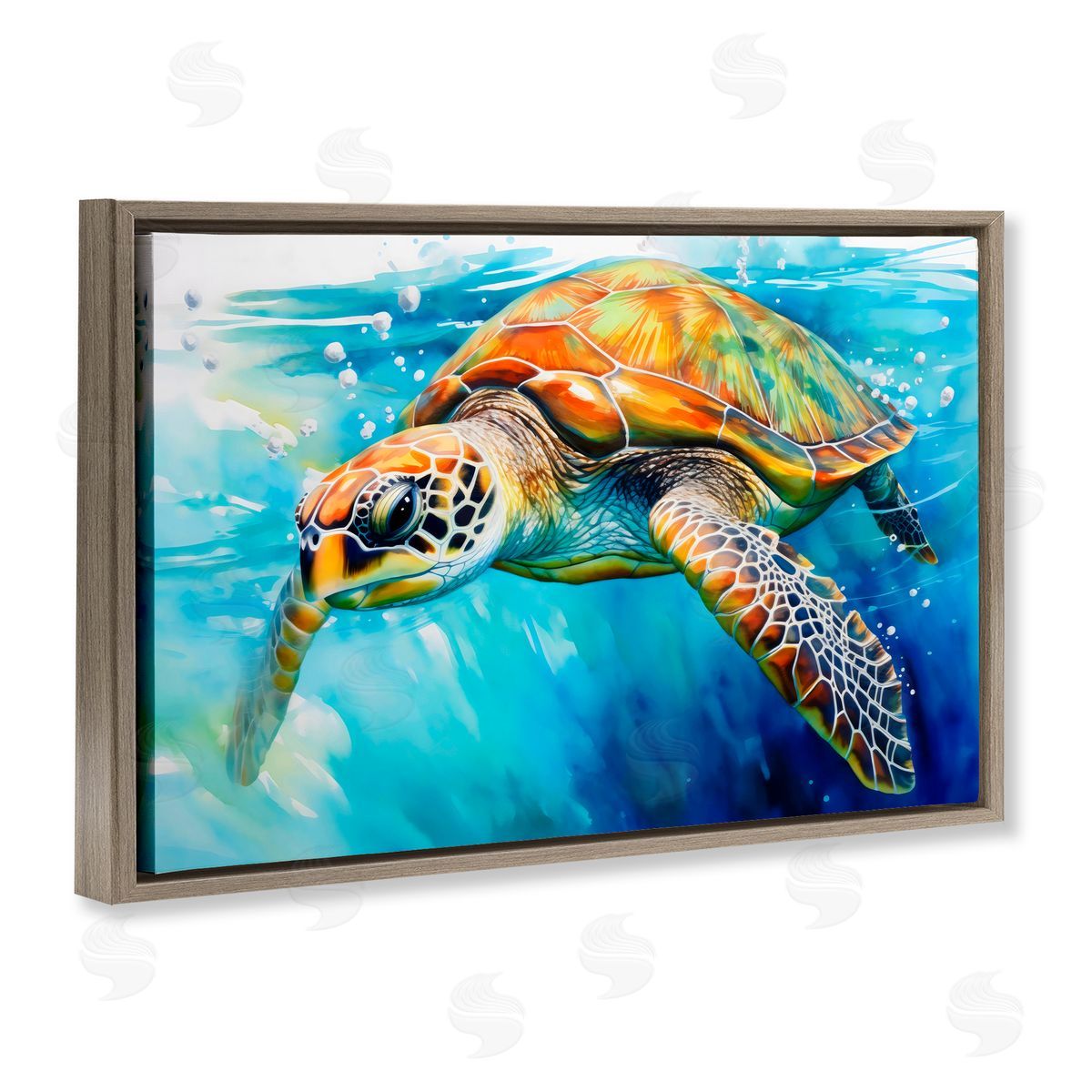 Creative Studio Graceful Swimmer Tortoise Brown Floating Frame Canvas Art Print