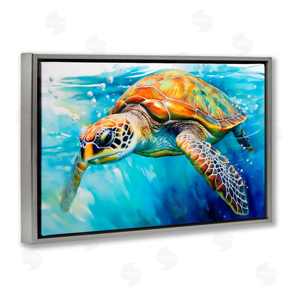 Creative Studio Graceful Swimmer Tortoise Gray Floating Frame Canvas Art Print