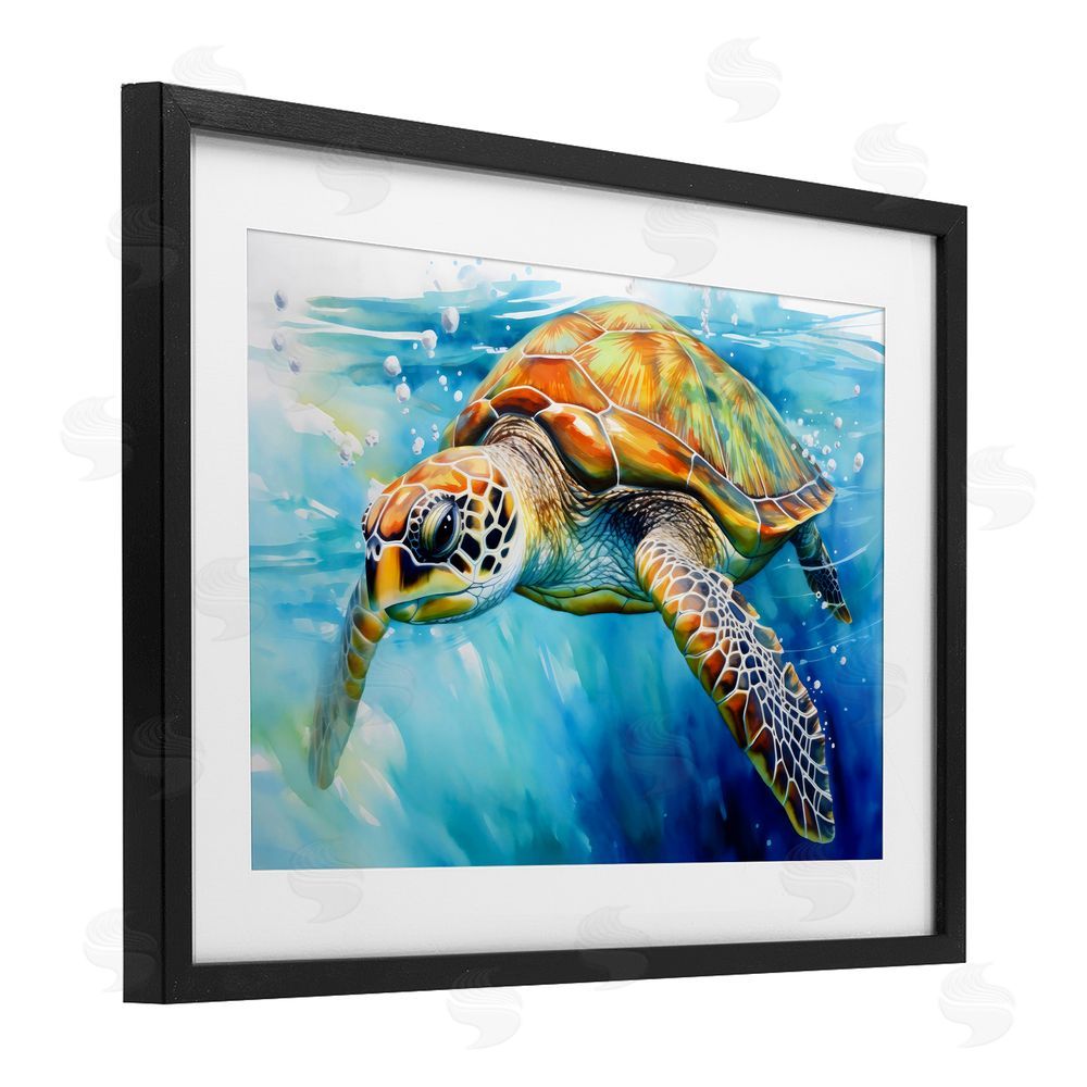 Creative Studio Graceful Swimmer Tortoise Black Framed Print Under Glass Art