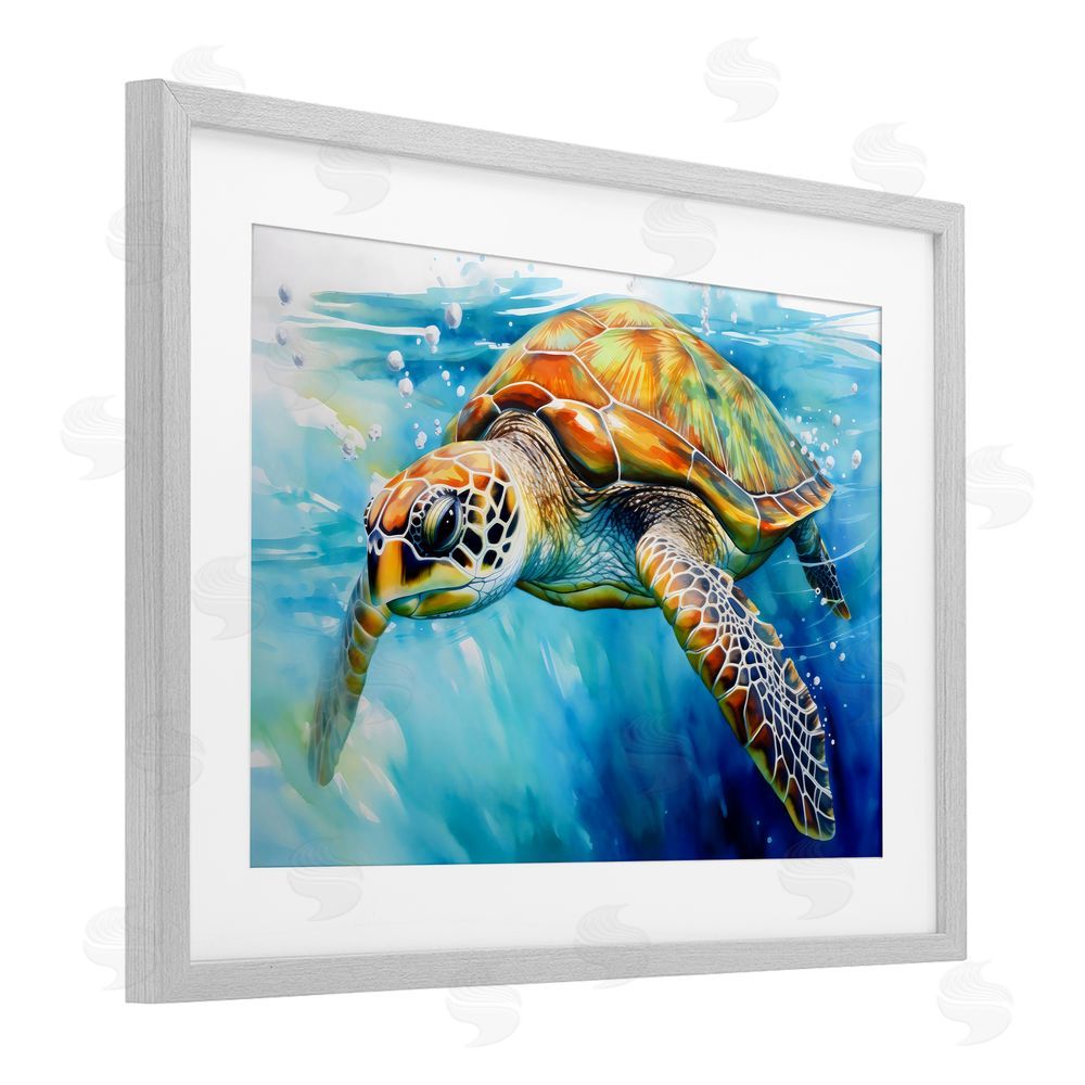 Creative Studio Graceful Swimmer Tortoise Gray Framed Print Under Glass Art