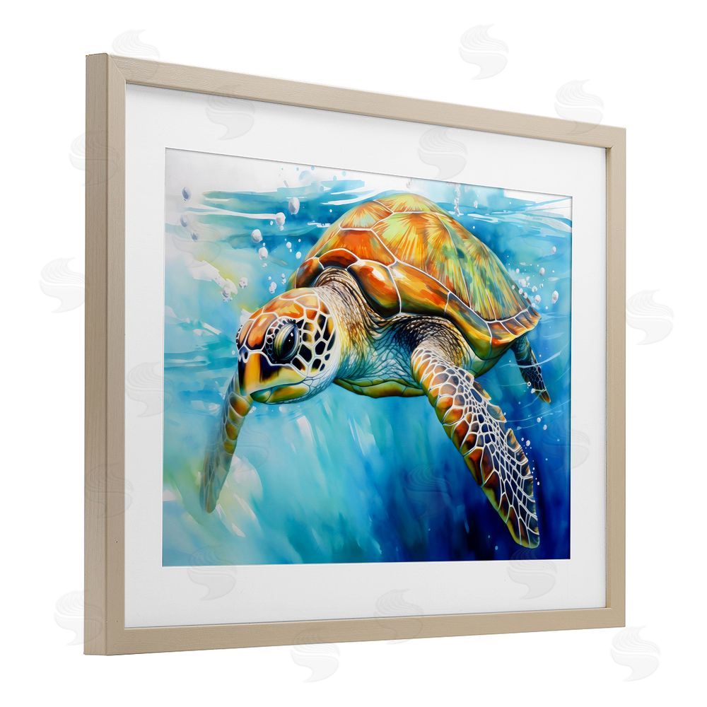Creative Studio Graceful Swimmer Tortoise Birch Framed Print Under Glass Art