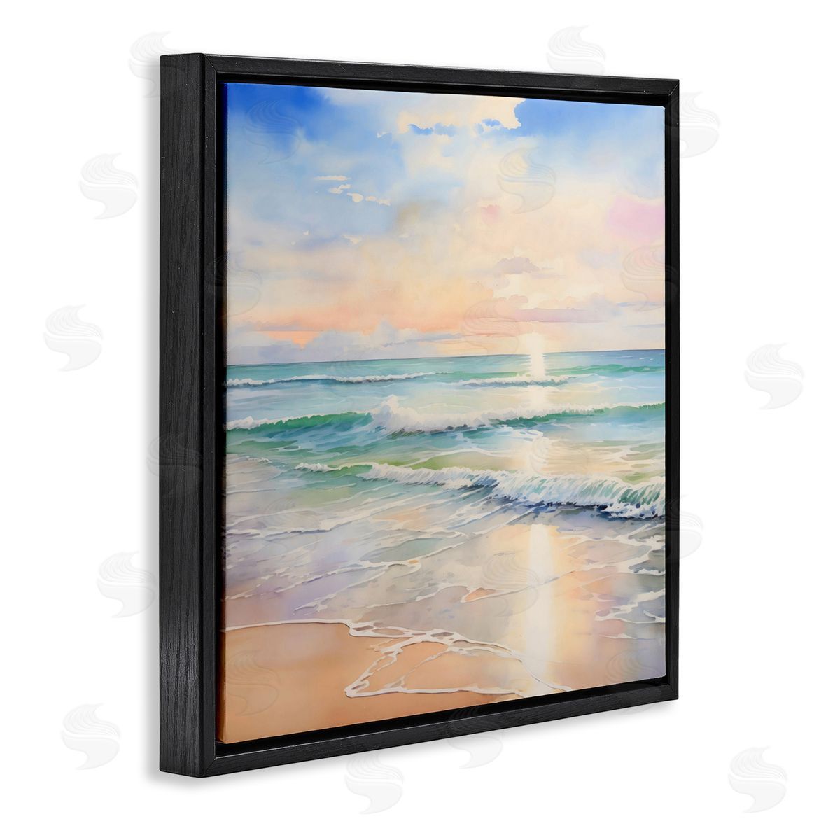 Creative Studio Crashing On Shore at Sunrise Black Floating Frame Canvas Wall Art Print