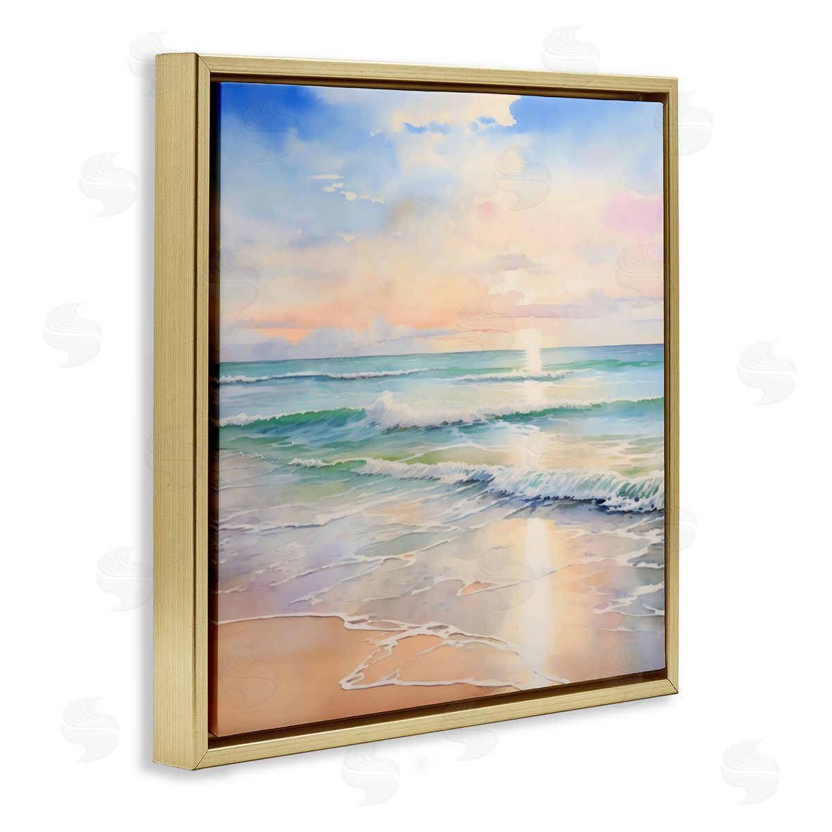 Creative Studio Crashing On Shore at Sunrise Gold Floating Frame Canvas Art Print