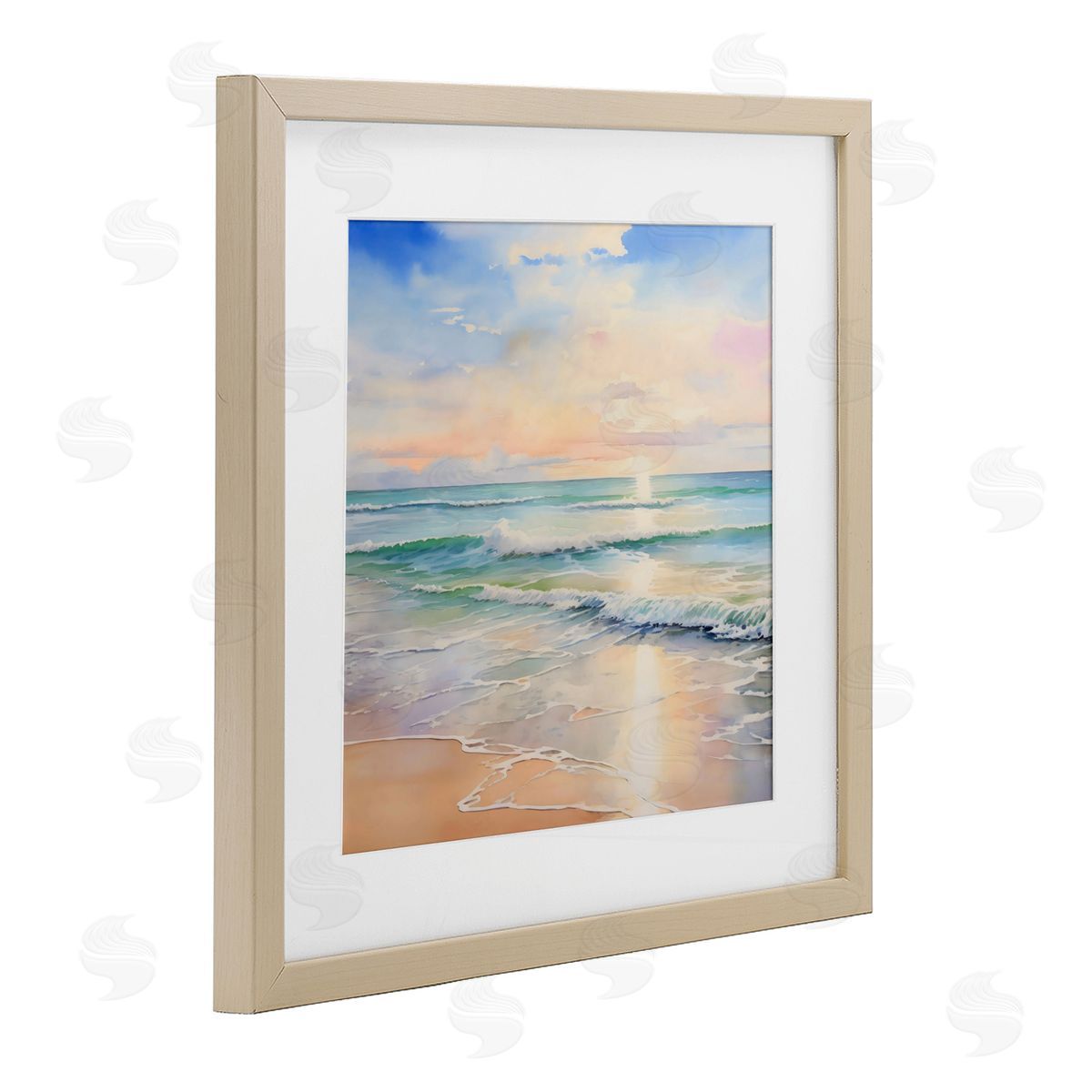 Creative Studio Crashing On Shore at Sunrise Birch Framed Print Under Glass Art