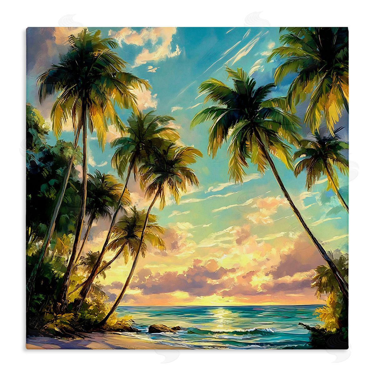Creative Studio Sunset On The Beach Palms Canvas Wall Art Print