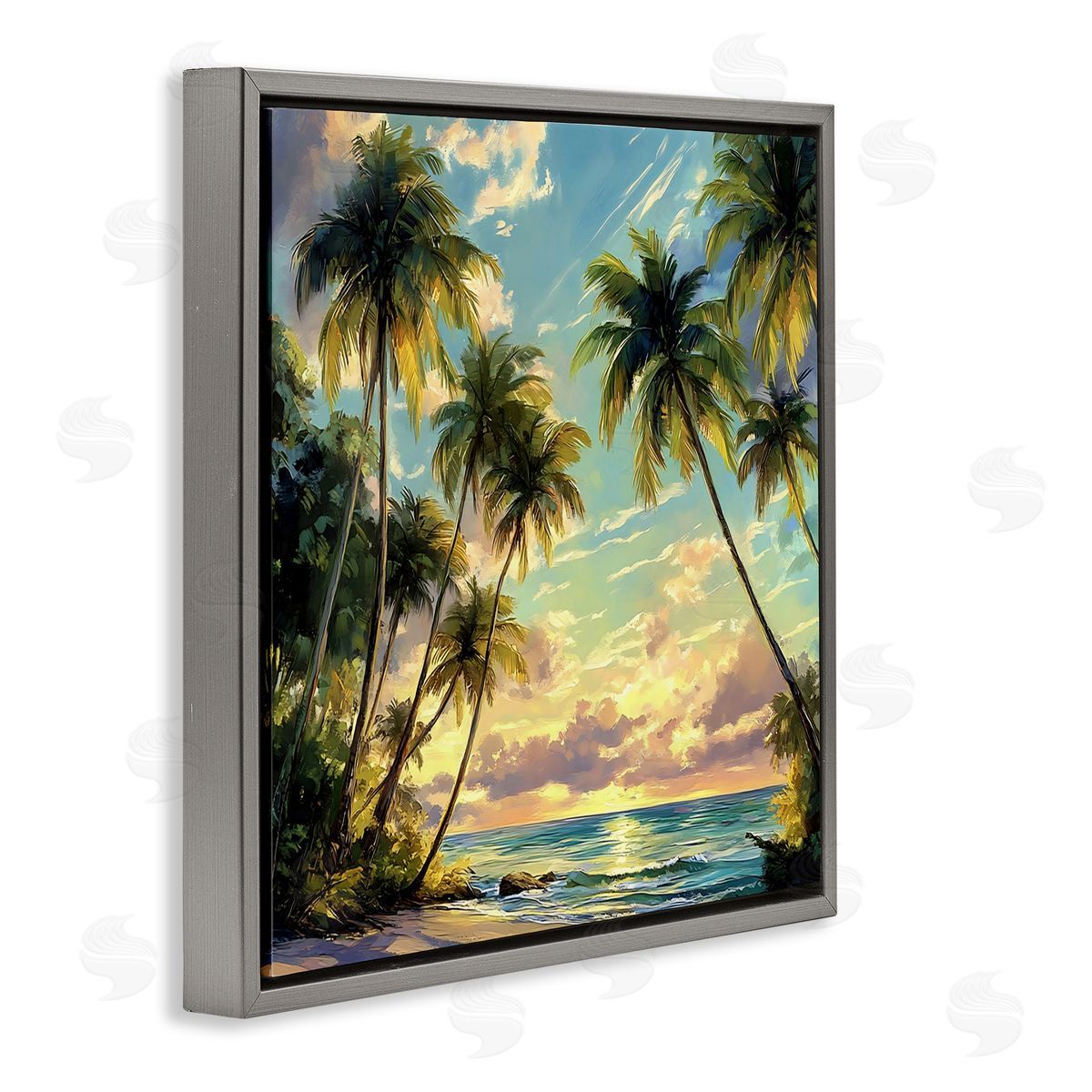 Creative Studio Sunset On The Beach Palms Gray Floating Frame Canvas Art Print