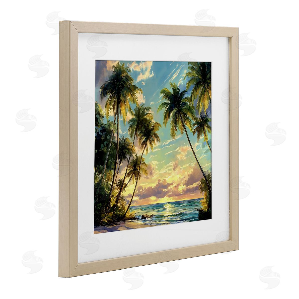 Creative Studio Sunset On The Beach Palms Birch Framed Print Under Glass Art