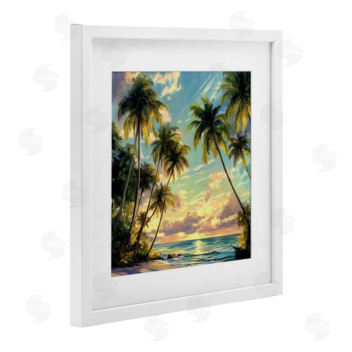Creative Studio Sunset On The Beach Palms White Framed Print Under Glass Art