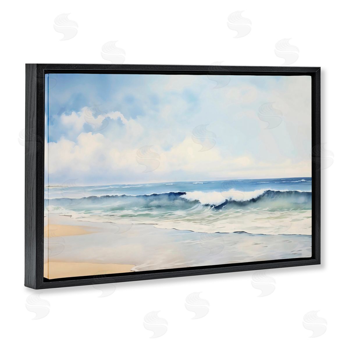 Creative Studio Watercolor Beach Serenity Black Floating Frame Canvas Wall Art Print