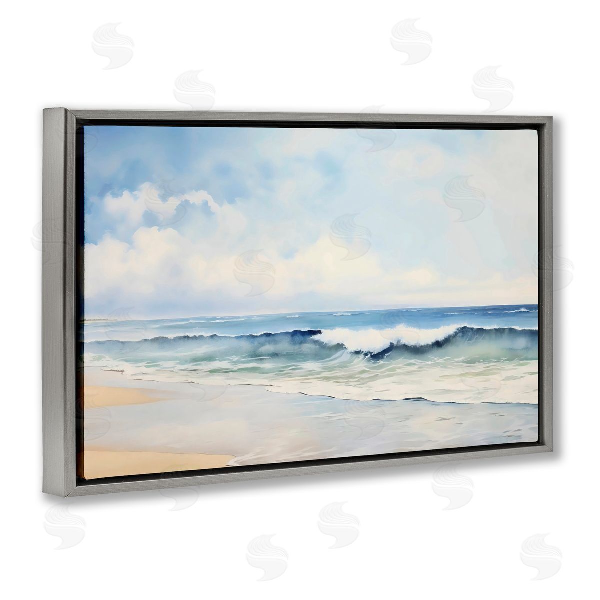 Creative Studio Watercolor Beach Serenity Gray Floating Frame Canvas Art Print