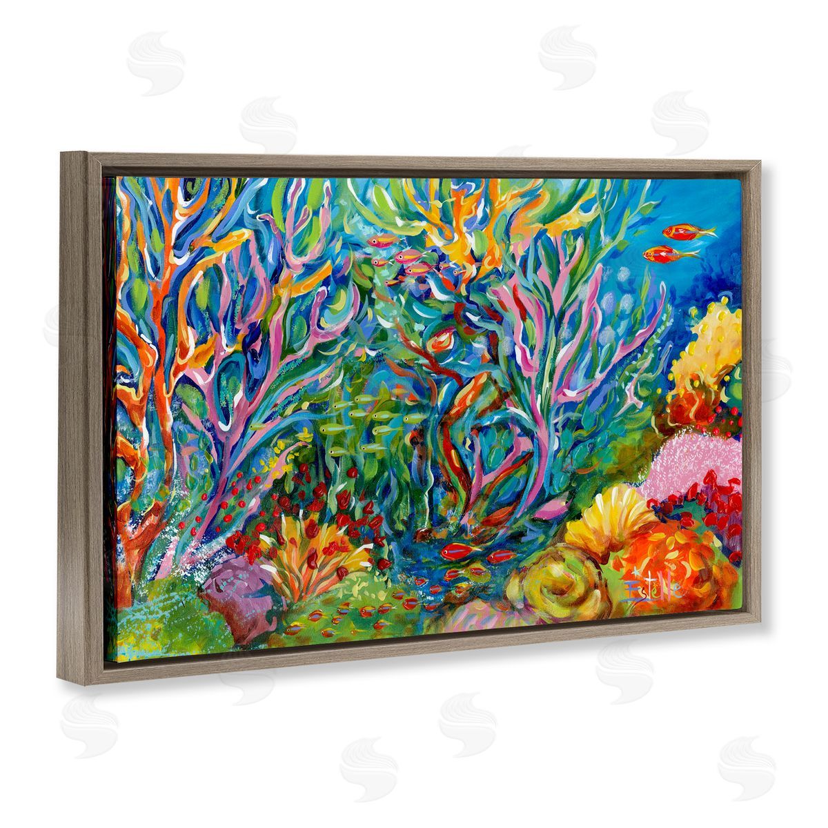 Estelle Grengs Abstract Coral Reef Life Brown Floating Frame Canvas Art Print