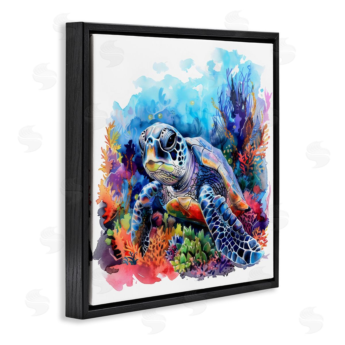 LSR Design Studio Sea Turtle Bright Impression Black Floating Frame Canvas Wall Art Print