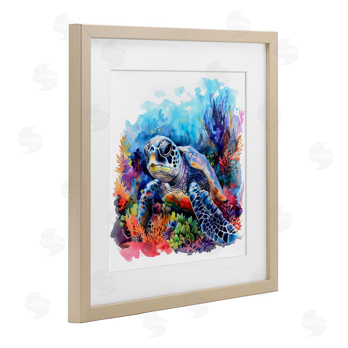 LSR Design Studio Sea Turtle Bright Impression Birch Framed Print Under Glass Art
