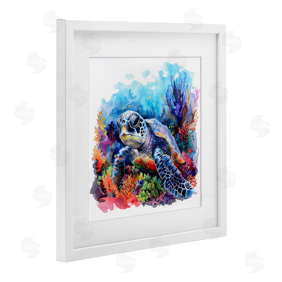 LSR Design Studio Sea Turtle Bright Impression White Framed Print Under Glass Art