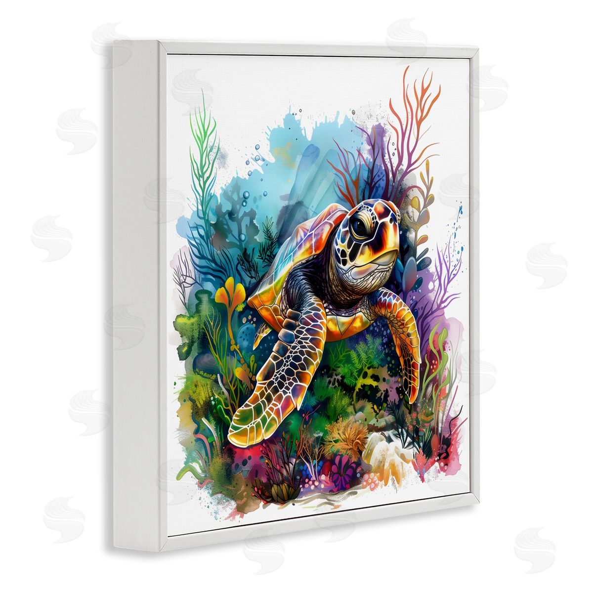 LSR Design Studio Sea Turtle & Vivid Coral Reef White Frame Giclee Art Print