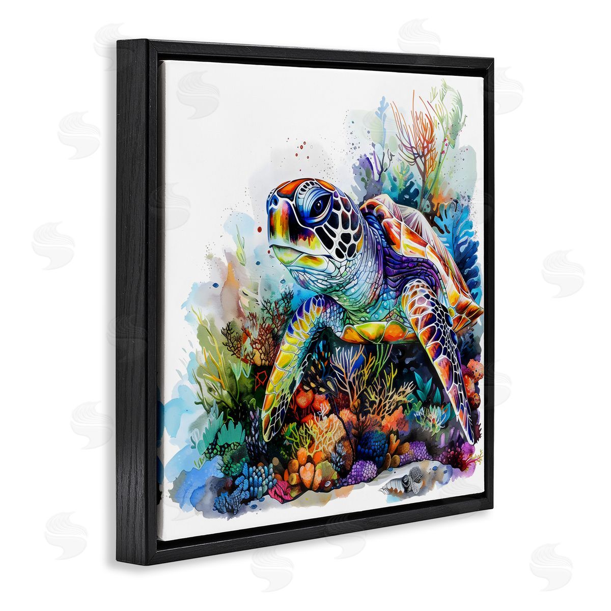 LSR Design Studio Coral Sanctuary Sea Turtle Black Floating Frame Canvas Wall Art Print