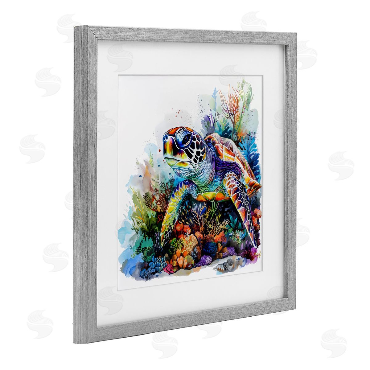 LSR Design Studio Coral Sanctuary Sea Turtle Gray Framed Print Under Glass Art