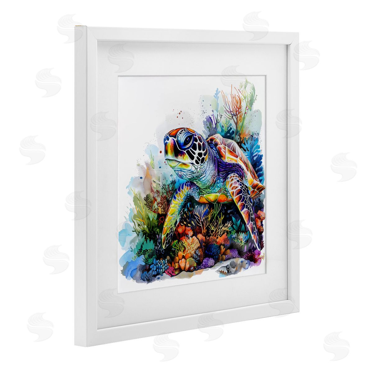 LSR Design Studio Coral Sanctuary Sea Turtle White Framed Print Under Glass Art