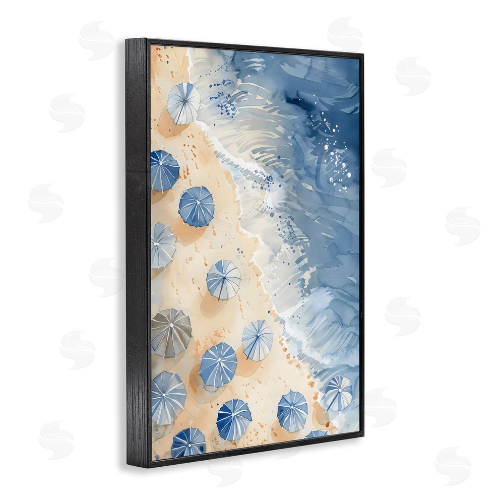 LSR Design Studio Aerial Blue Beach Umbrellas Black Framed Giclee Art Print