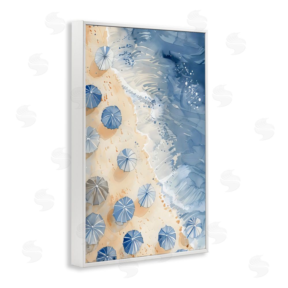 LSR Design Studio Aerial Blue Beach Umbrellas White Frame Giclee Art Print