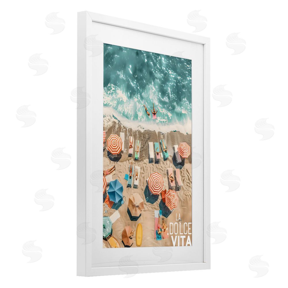 LSR Design Studio La Dolce Vita Aerial Beach White Framed Print Under Glass Art