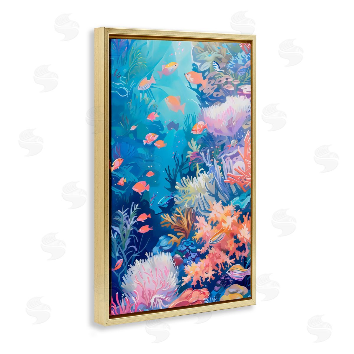 LSR Design Studio Under The Sea Exotic Fish Gold Floating Frame Canvas Art Print