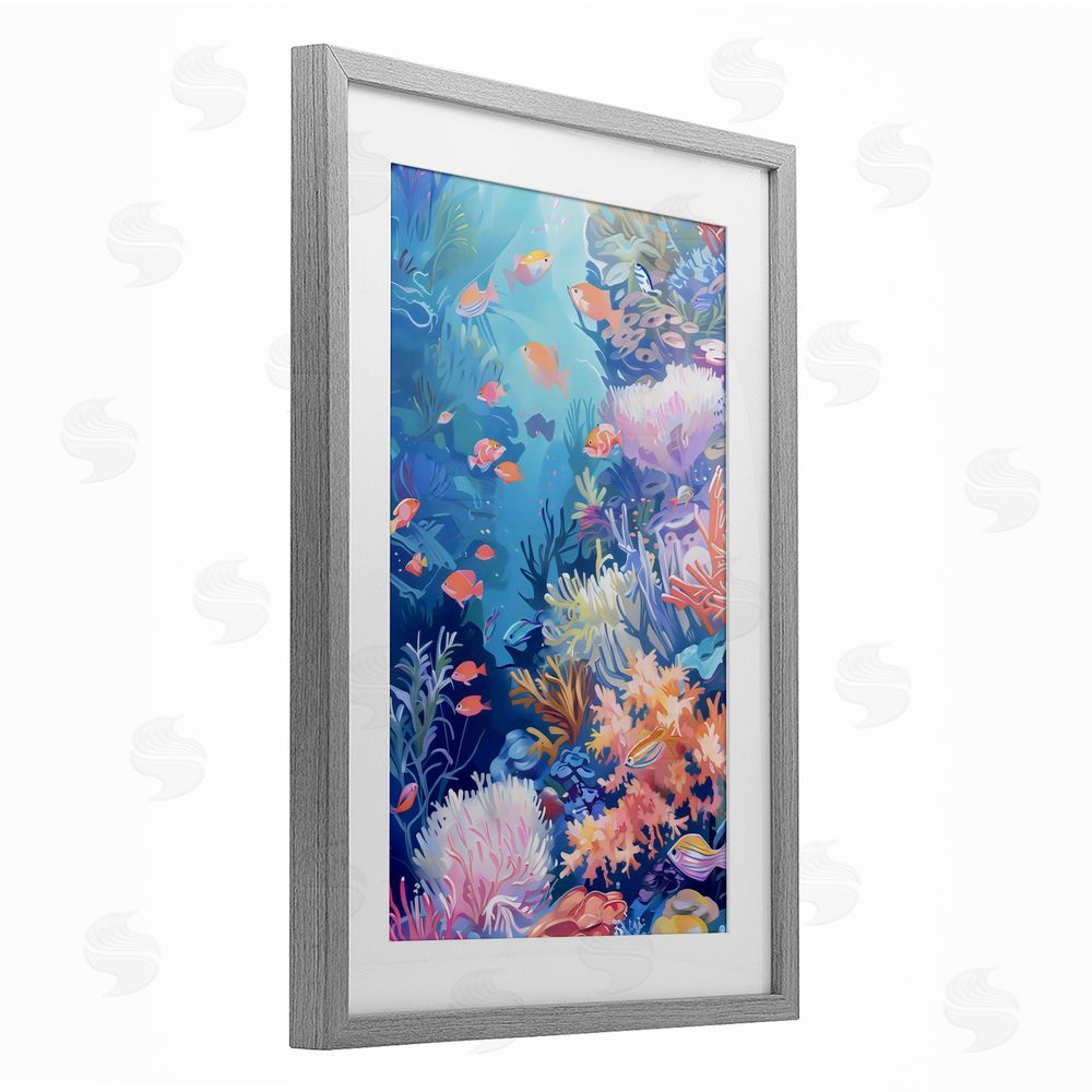 LSR Design Studio Under The Sea Exotic Fish Gray Framed Print Under Glass Art