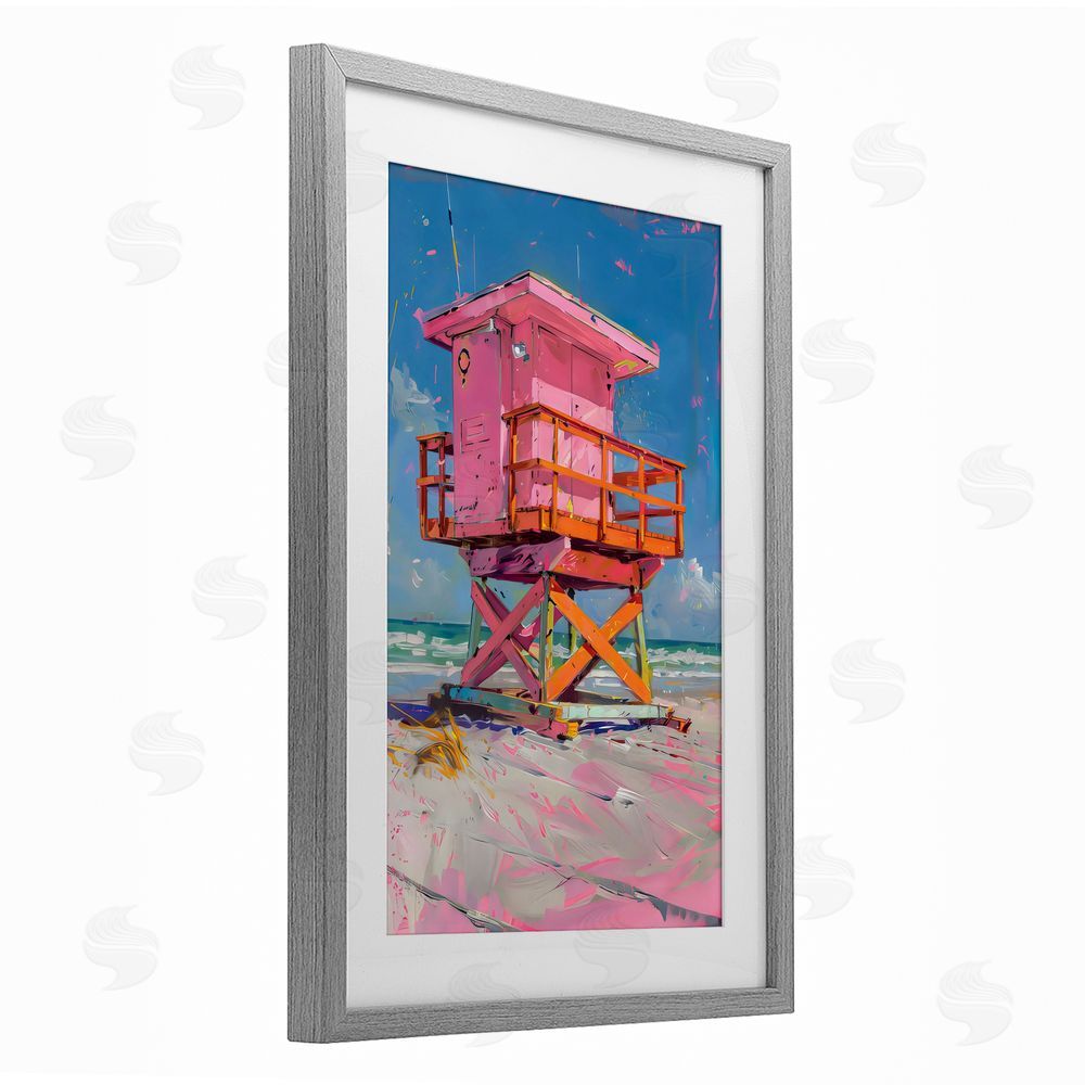 LSR Design Studio Pink Abstract Lifeguard Station Gray Framed Print Under Glass Art