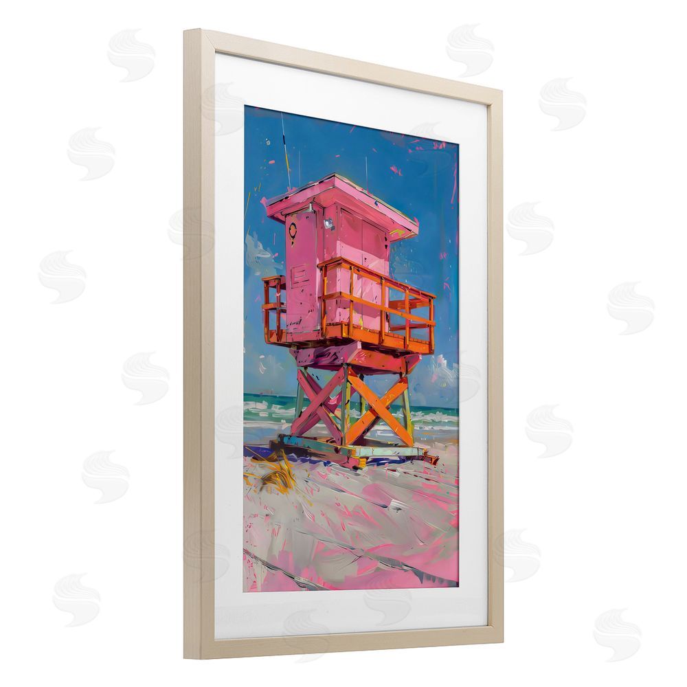 LSR Design Studio Pink Abstract Lifeguard Station Birch Framed Print Under Glass Art