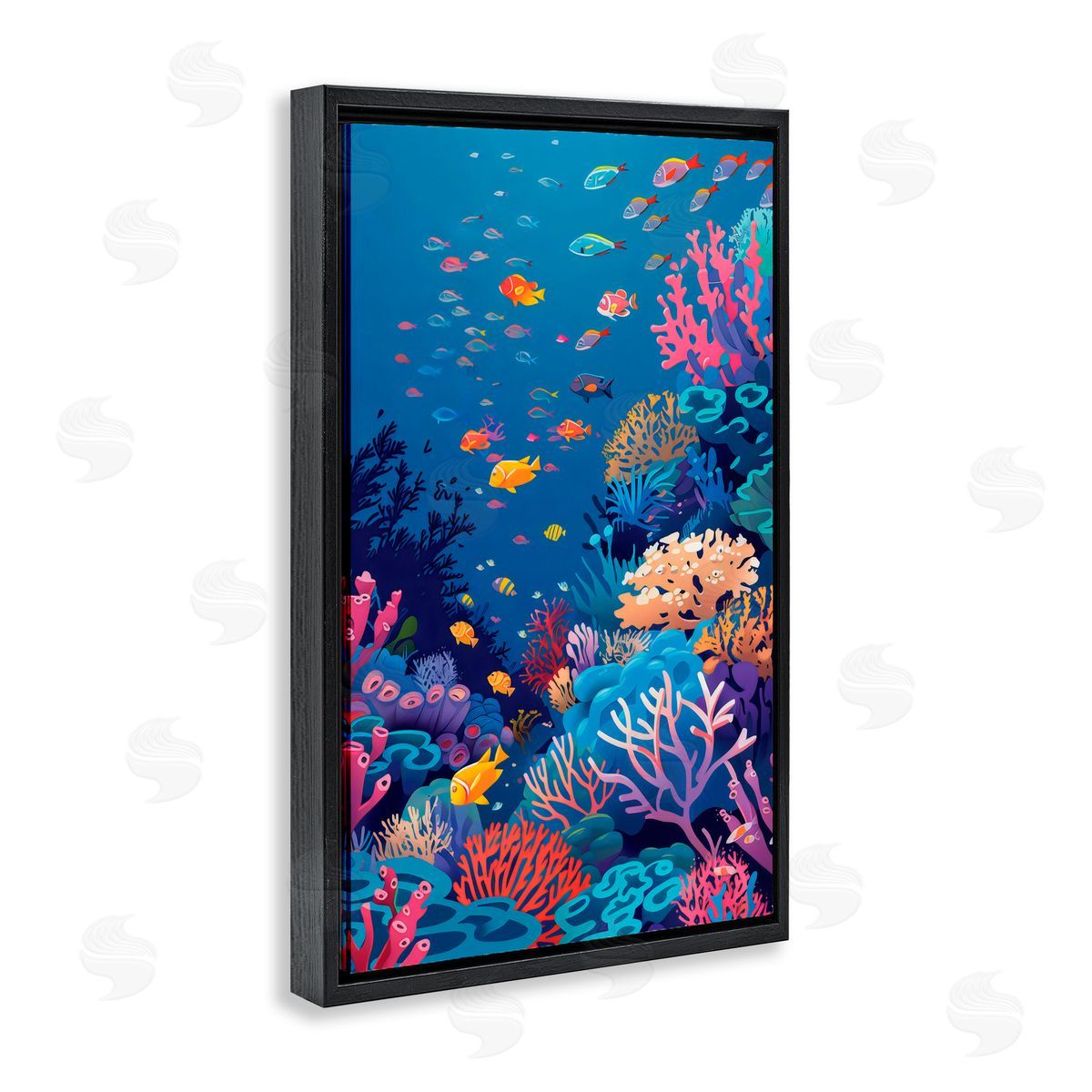 LSR Design Studio Tropic Life Coral Reef Black Floating Frame Canvas Wall Art Print