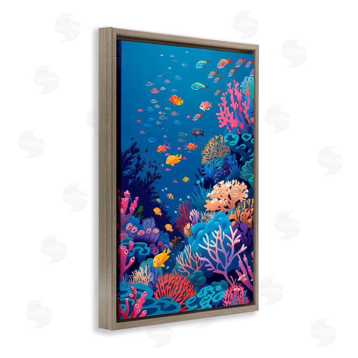 LSR Design Studio Tropic Life Coral Reef Brown Floating Frame Canvas Art Print