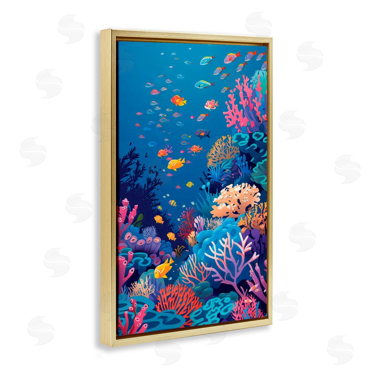 LSR Design Studio Tropic Life Coral Reef Gold Floating Frame Canvas Art Print