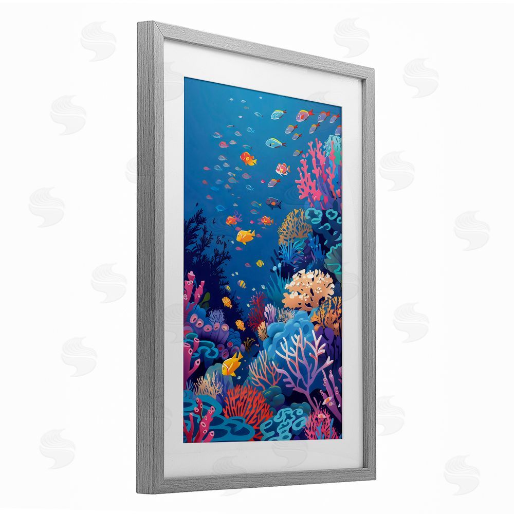 LSR Design Studio Tropic Life Coral Reef Gray Framed Print Under Glass Art