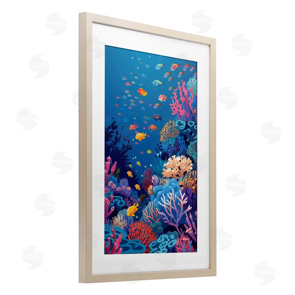 LSR Design Studio Tropic Life Coral Reef Birch Framed Print Under Glass Art