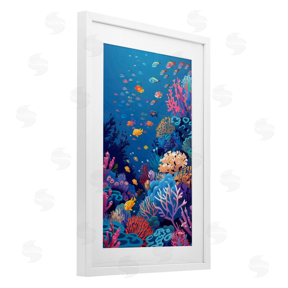 LSR Design Studio Tropic Life Coral Reef White Framed Print Under Glass Art