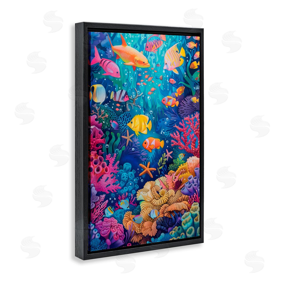 LSR Design Studio Exotic Tropic Life Fish Black Floating Frame Canvas Wall Art Print